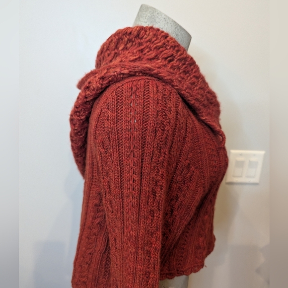 Vintage Y2K Anthropologie wool blend hooded knit crop cardigan,  orange Size XL - Picture 8 of 15